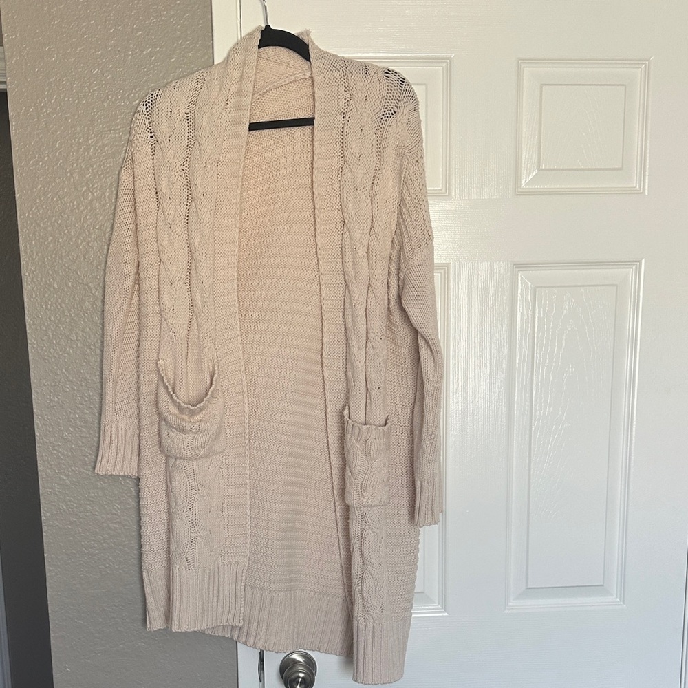 Cozy Long Open-Front Cable Knit Cardigan Sweater - Cream